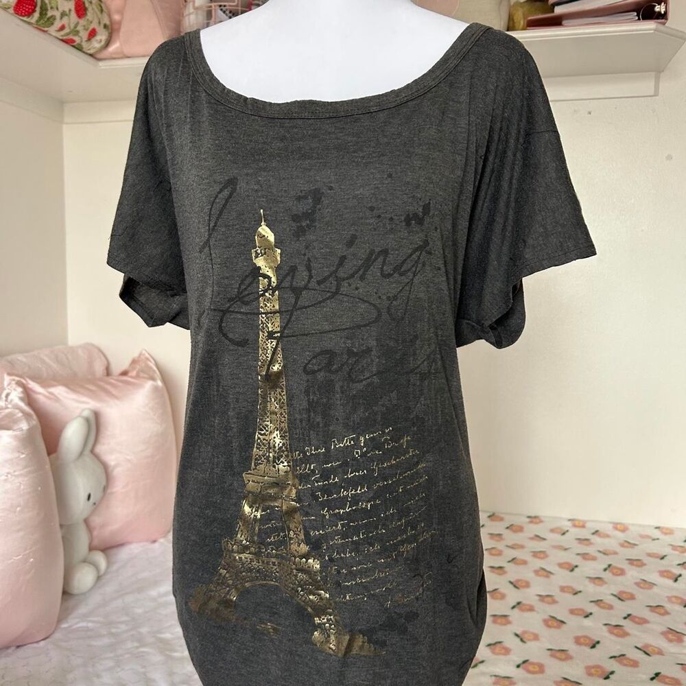 Women's Grey and Black T-shirt